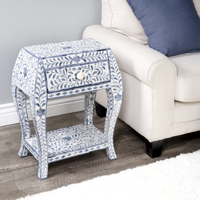 Trubadur Bone Inlay Side Table, Blue/White - Accent Tables - 2