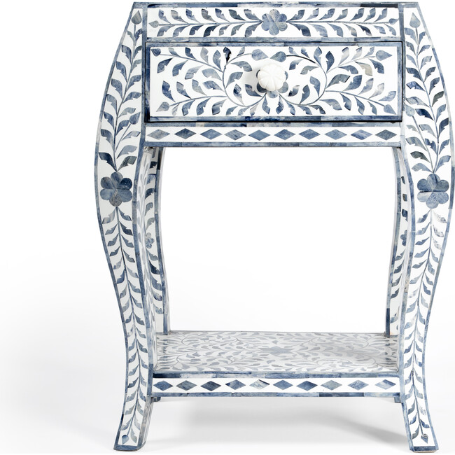 Trubadur Bone Inlay Side Table, Blue/White - Accent Tables - 5