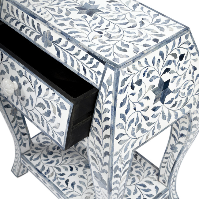 Trubadur Bone Inlay Side Table, Blue/White - Accent Tables - 9