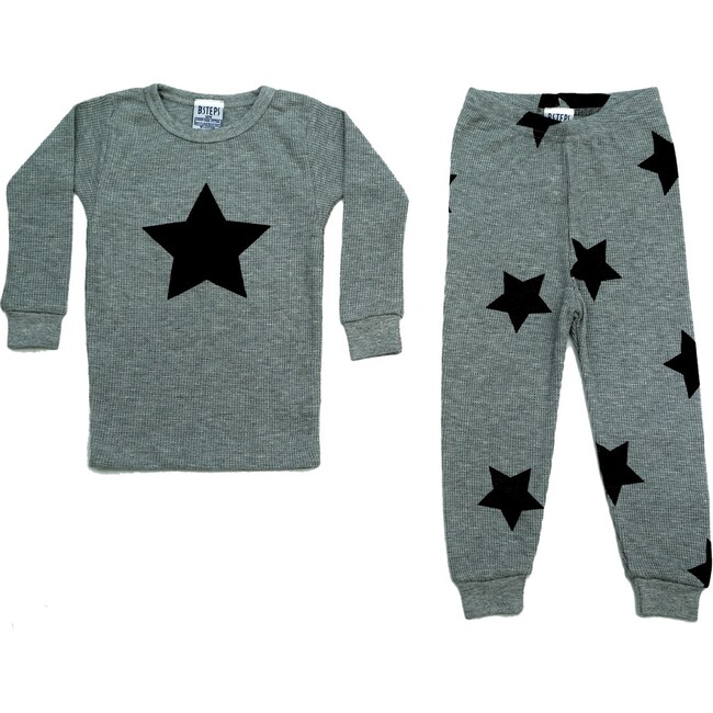 Pajama Set, Heather Grey & Black Stars