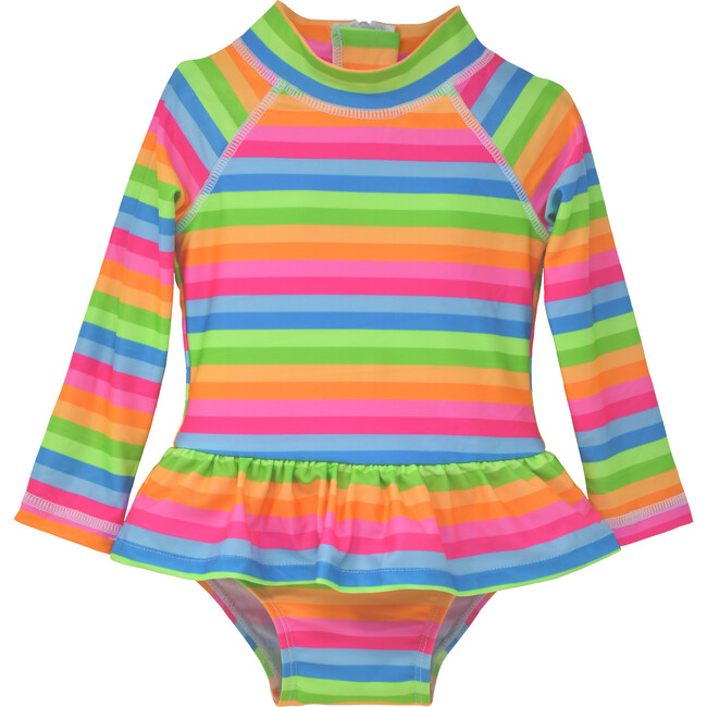 Alissa Infant Ruffle Rash Guard Swimsuit, Nest Stripe
