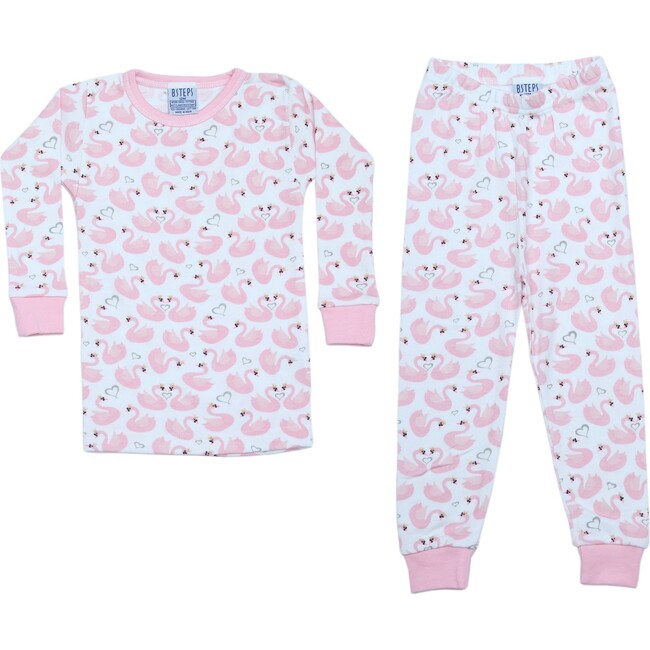 Swan Print Pajamas, White & Pink - Baby Steps Sleepwear | Maisonette