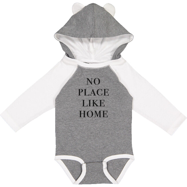 No Place Like Home Long Sleeve Bodysuit, Grey/White - Onesies - 1