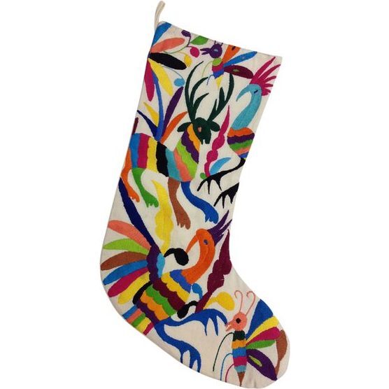 Otomi Embroidered Stocking, Natural/Multi