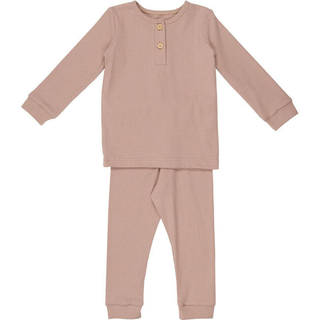 Ribbed Henley Set, Dove Grey - Loungewear - 1