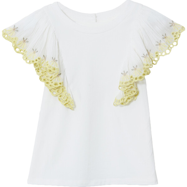 Anne Flare Sleeve Embroidery T-Shirt, White - Lelebelle Tops | Maisonette