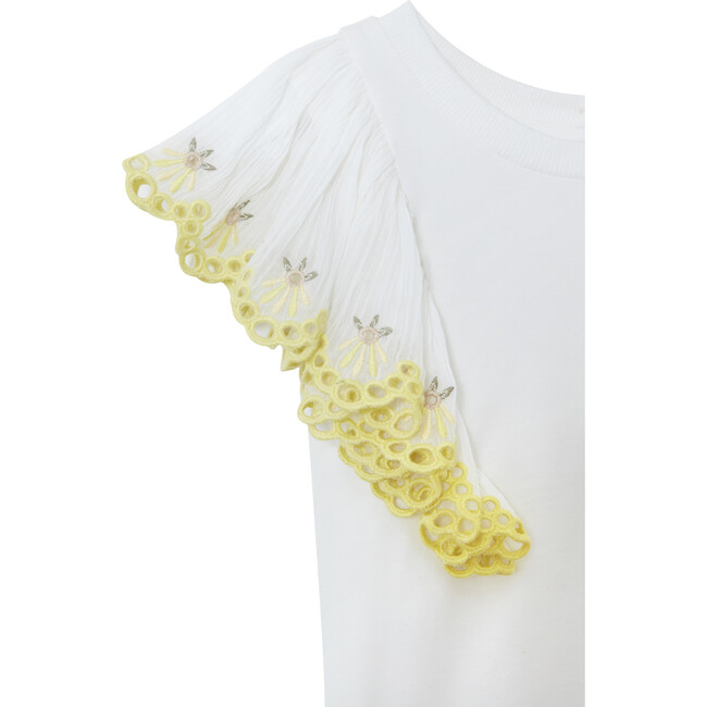 Anne Flare Sleeve Embroidery T-Shirt, White - Tees - 3
