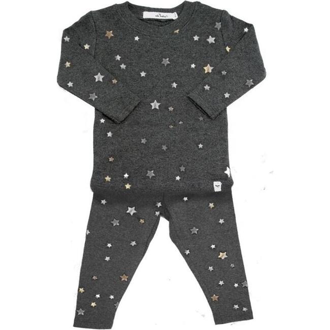 Stars Long Sleeve Two-Piece Set, Charcoal with Silver Foil