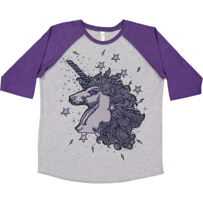 Unicorns & Stardust Baseball Tee, Purple and Grey