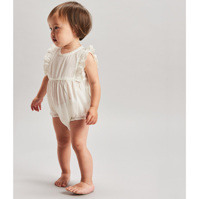 Flutter Sleeve Romper, Ecru - Rompers - 3