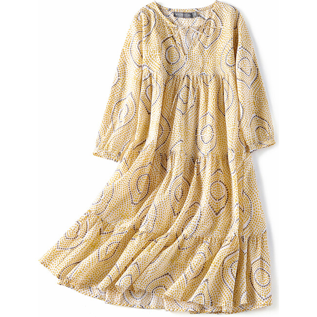 Block-Printed Bohemian Dress, Yellow