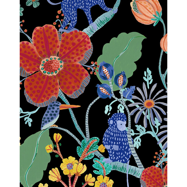 Carly Home Monkey Garden Removable Wallpaper, Black Multi - Wallpaper - 3