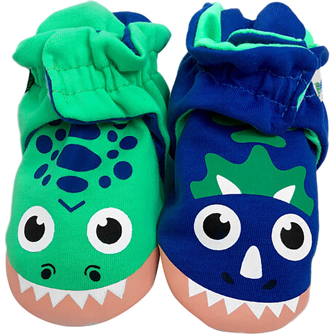 T-Rex & Triceratops Dinosaurs, Mismatched Baby Booties