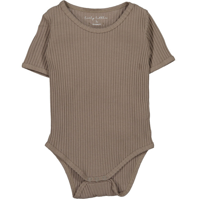 Ribbed Short Sleeve Onesie, Taupe