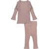 Ribbed Tee & Leggings Bundle, Mauve - Mixed Apparel Set - 1 - thumbnail