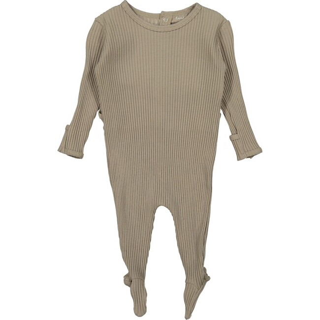 Ribbed Snap Romper, Taupe - Rompers - 1