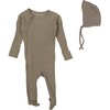 Ribbed Romper & Bonnet Bundle, Taupe - Mixed Apparel Set - 1 - thumbnail