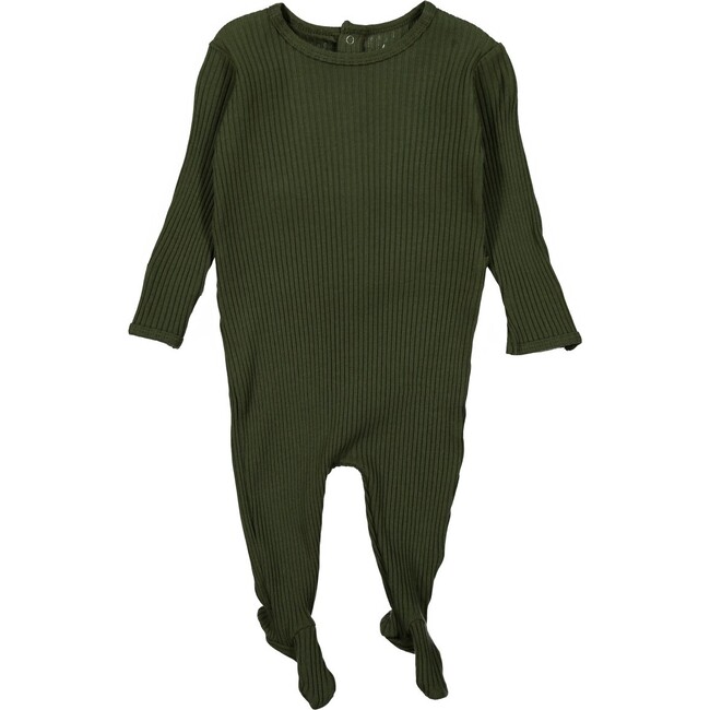 Ribbed Snap Romper, Moss