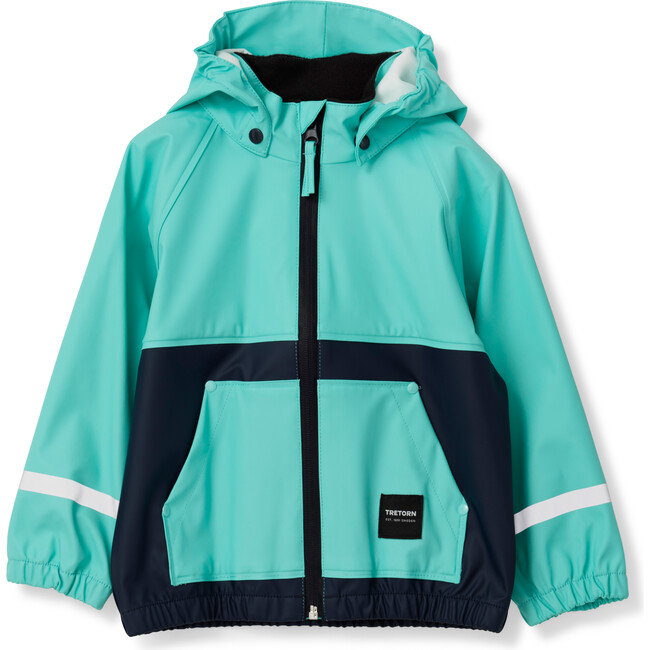 Kids Hooded Rain Jacket, Turquoise - Raincoats - 1