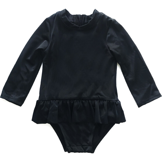Goldie Ruffle Long Sleeve One Piece, Black - One Pieces - 1