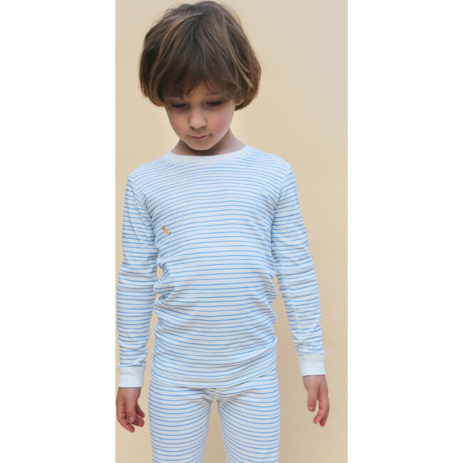 Printed Pajama Set, Blue Stripes - Pajamas - 4