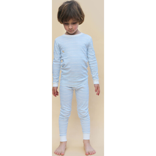 Printed Pajama Set, Blue Stripes - Pajamas - 6