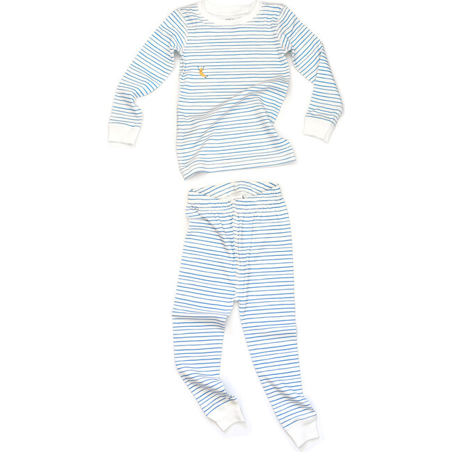 Printed Pajama Set, Blue Stripes - Pajamas - 8
