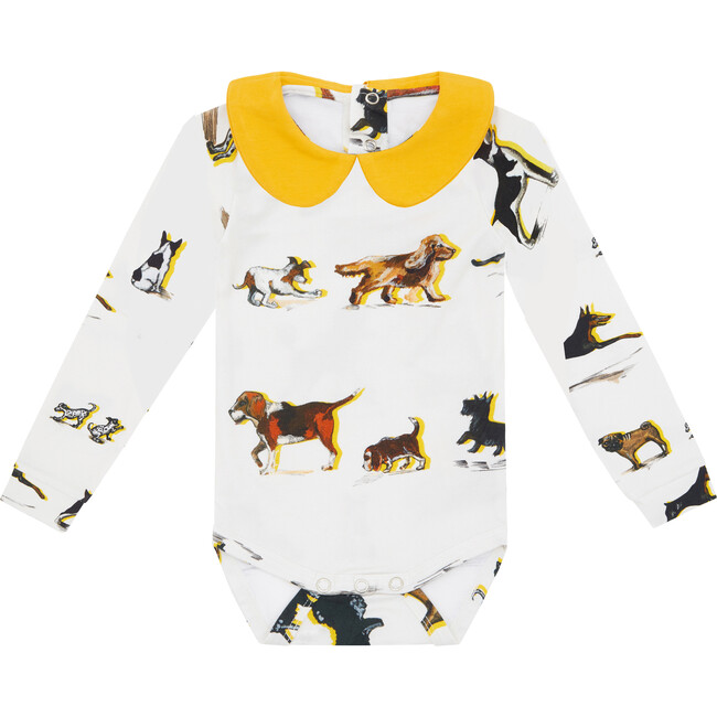 Organic Long Sleeve Collared Bodysuit, Dog Print - Onesies - 1