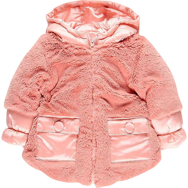 Fluffy and Warm Fabric Parka, Flamingo Pink - Parkas - 1