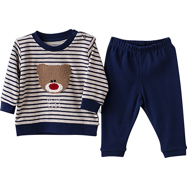 Striped Bear Outfit Set, Navy - Mixed Apparel Set - 1