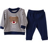 Striped Bear Outfit Set, Navy - Mixed Apparel Set - 1 - thumbnail
