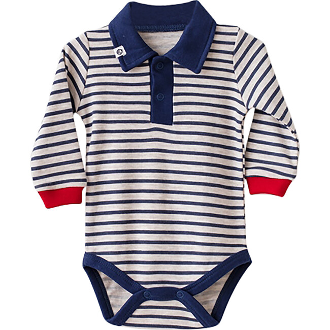 Striped Bodysuit, Navy - Onesies - 1