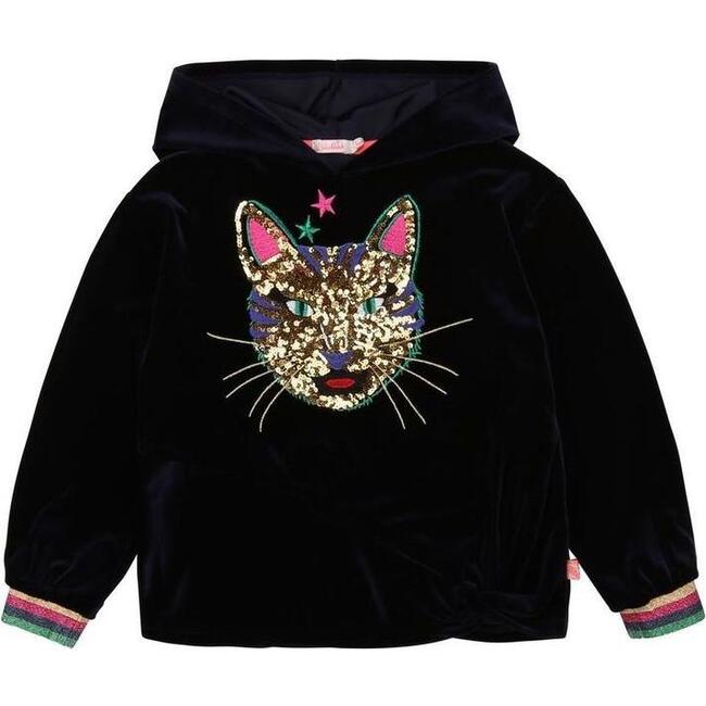Sequin Cat Sweatshirt, Navy - Sweatshirts - 1