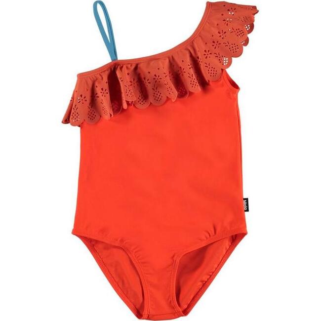 Red Net Swimsuit, Coral - One Pieces - 1
