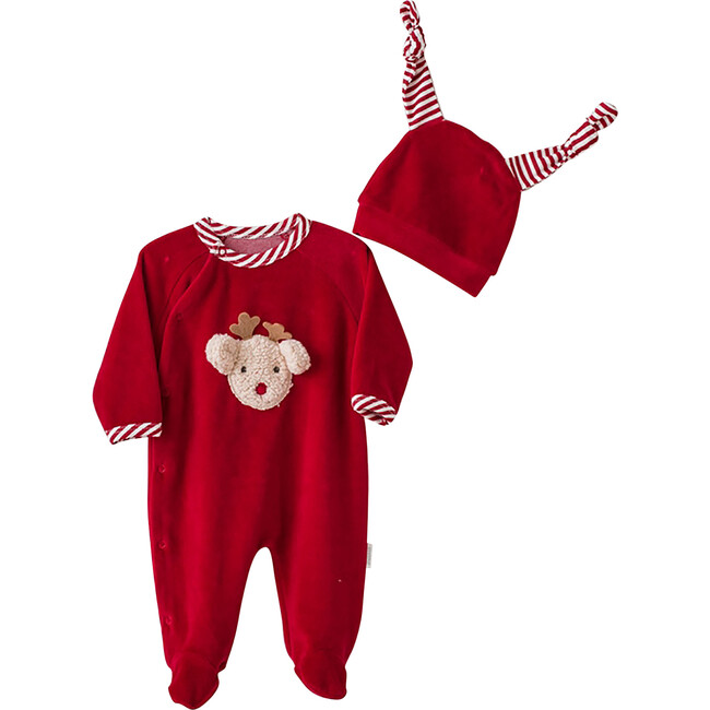 Reindeer Bodysuit & Hat Set, Red