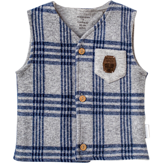 Plaid Pocket Vest, Navy - Vests - 1