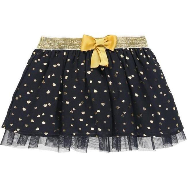 Gold Heart Tulle Skirt, Navy - Skirts - 1