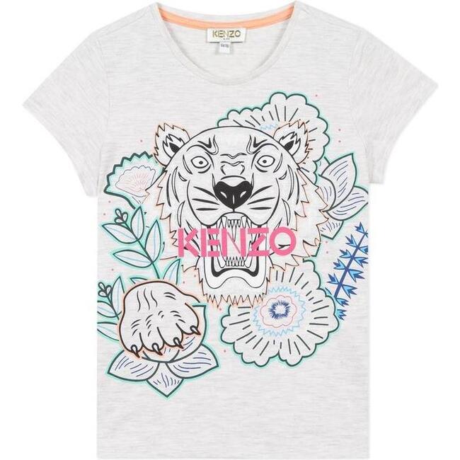 Floral Tiger T-Shirt, Light Gray - Tees - 1