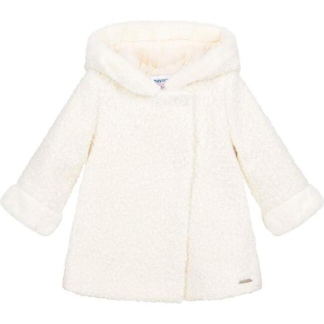 Fleece Hooded Coat, White - Jackets - 1