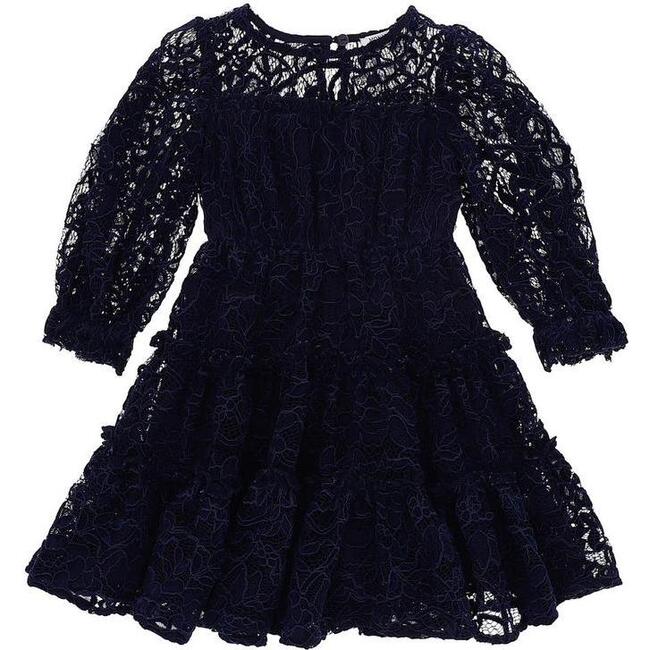 Flared Lace Dress, Navy - Dresses - 1