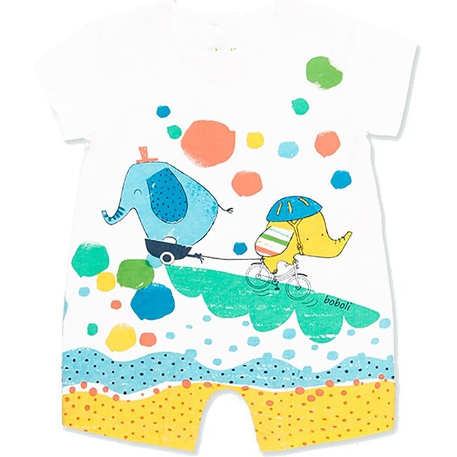 Elephant Bicycle Bodysuit, White - Onesies - 1