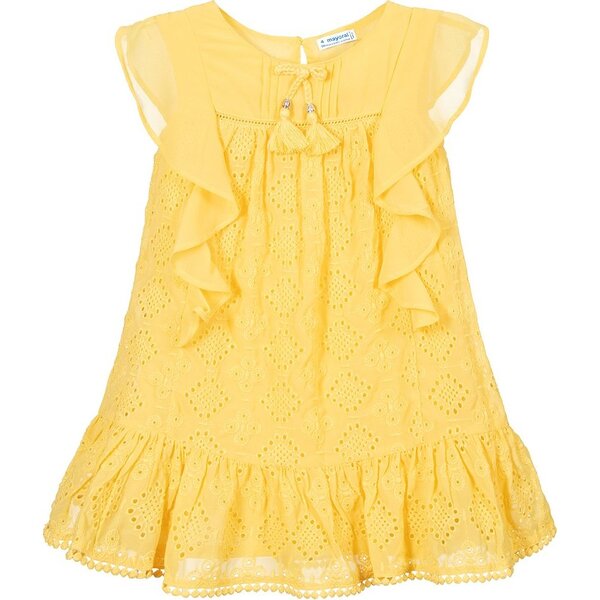 Embroidered Chiffon Dress, Yellow - Mayoral Dresses | Maisonette