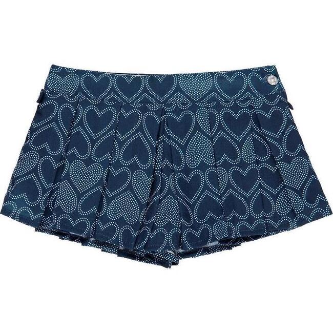 Heart Print Skirt, Navy - Skirts - 1