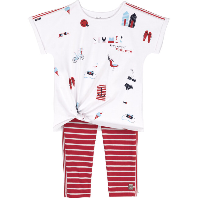 "Summer Vibe" Tunic & Leggings Set, White - Leggings - 1