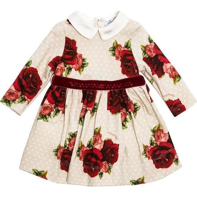 Rose & Spot Print Dress, Ecru