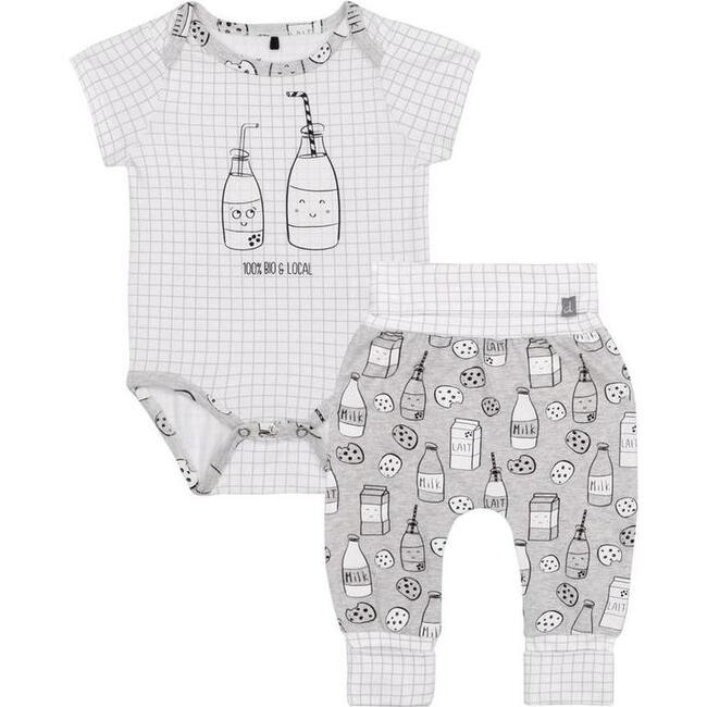 "Milky Tummy" Bodysuit & Jogger Set, Gray - Mixed Apparel Set - 1