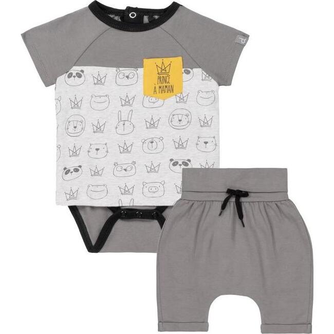 "Majestic Animals" Top & Short Set, Gray - Mixed Apparel Set - 1