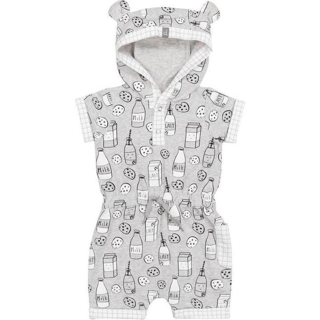 "Milky Tummy" Hooded Romper, Gray - Rompers - 1