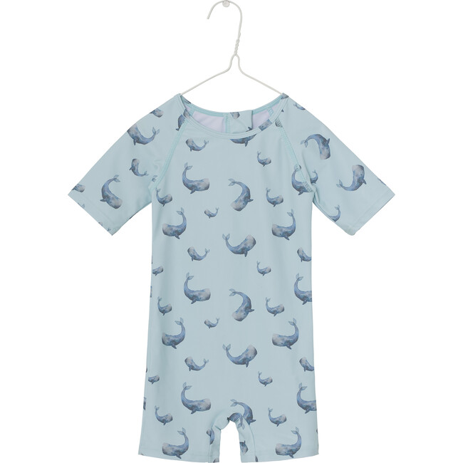 Goldie Short Sleeve One Piece Swimsuit, Iced Aqua Blue - One Pieces - 1