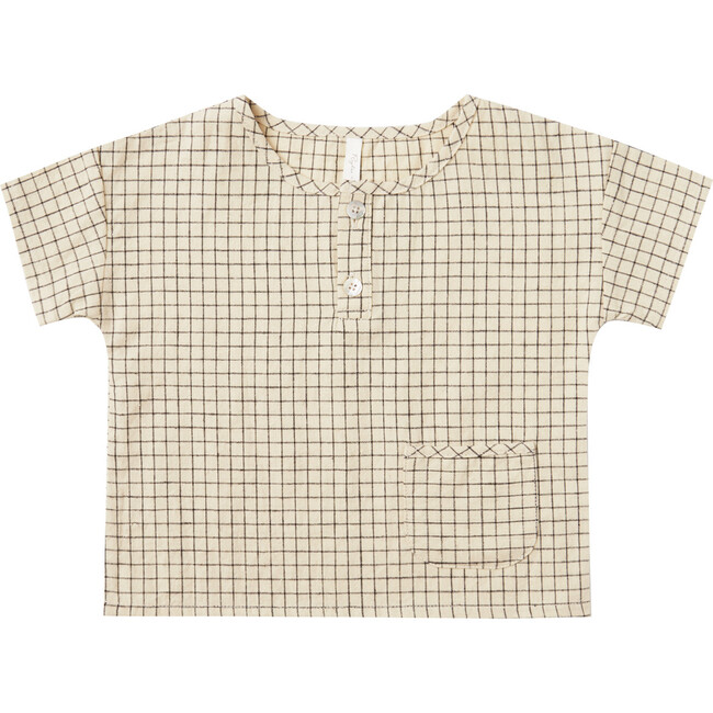 Grid Woven Henley, Butter - Shirts - 1
